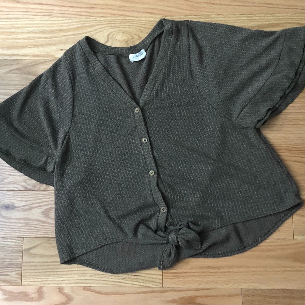 Cropped Tie-front Cardigan by Siena Sky